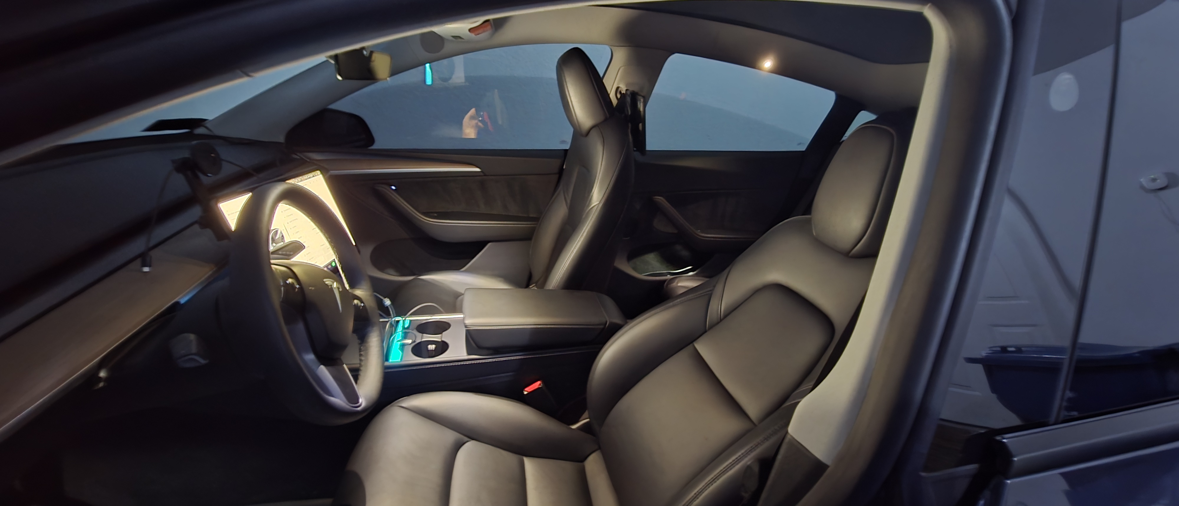 Tesla interior, front.